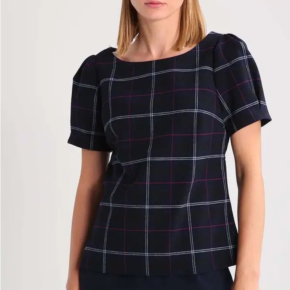 NWOT Banana Republic Puff Sleeve Plaid Top